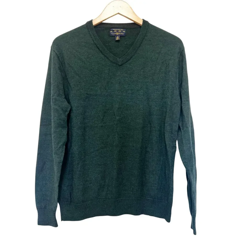 Club Room Green Merino Wool Blend V Neck Sweater Sz M